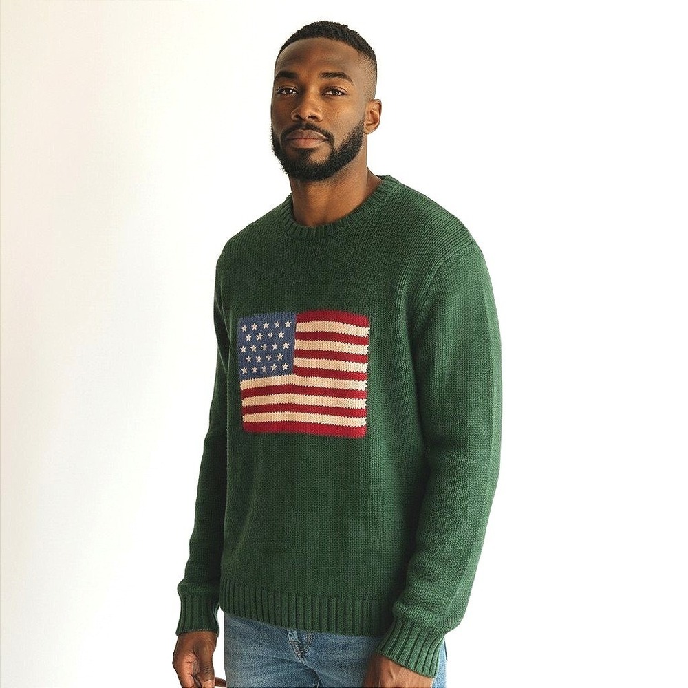 Polo Ralph Lauren American Flag Sweater Green XL Cotton Knit Iconic USA Preppy